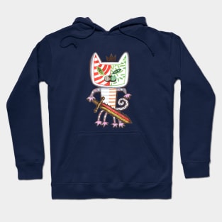Black-crowned cat warrior illustration with with a sword Hoodie
